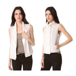Vince Vest Moto Zip Ivory Linen Silk Leather